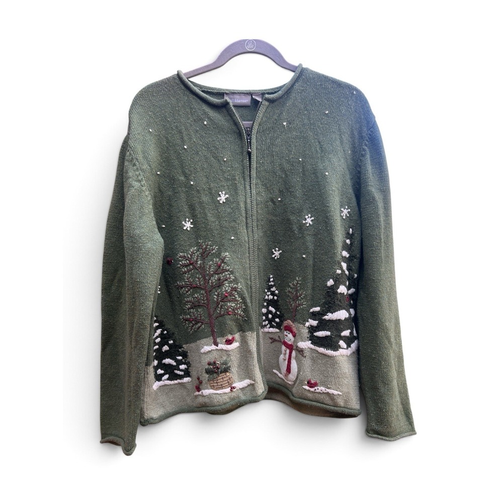 Ugly Tacky Christmas Green Full Zip Sweater Womens Size xl Croft & Barrow